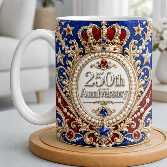 America 250th Anniversary Accent Mug, Patriotic 1776-2026 Coffee Cup with Royal Crown Crest