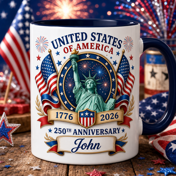 America 250th Anniversary Accent Mug Personalized Patriotic Coffee Cup Gift 1776-2026