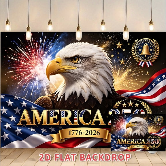 America 250th Anniversary Backdrop 1776-2026, Bald Eagle & Fireworks Design, Patriotic Decor Banner for Independence Day, National Day Party, Indoor Outdoor Venue Decoration