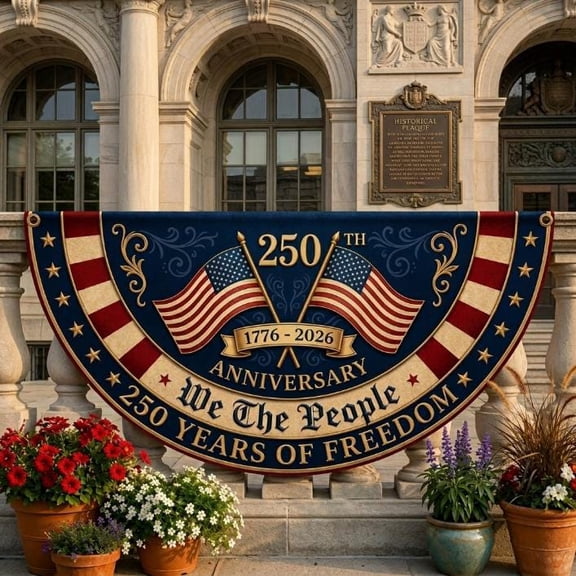 America 250th Anniversary Banner, Patriotic Porch Decor, Semicircle Bunting Flag, Fourth of July Outdoor Decor, USA 1776–2026 Banner