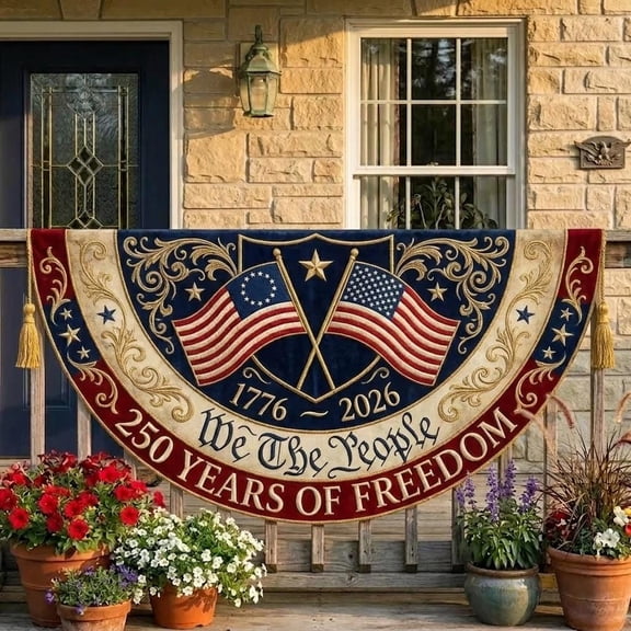 America 250th Anniversary Bunting Flag, Patriotic 1776-2026 Flag Let Freedom Ring, Semiquincentennial Decor, 4th of July Fence Porch Flag 18x36in