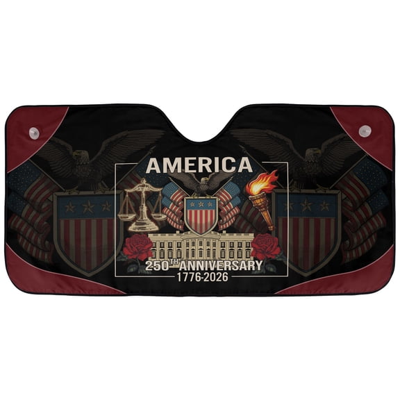 America 250th Anniversary Car Sunshade, Patriotic USA Flag Windshield Sun Shade, 17762026 Independence Day Auto Sunshade