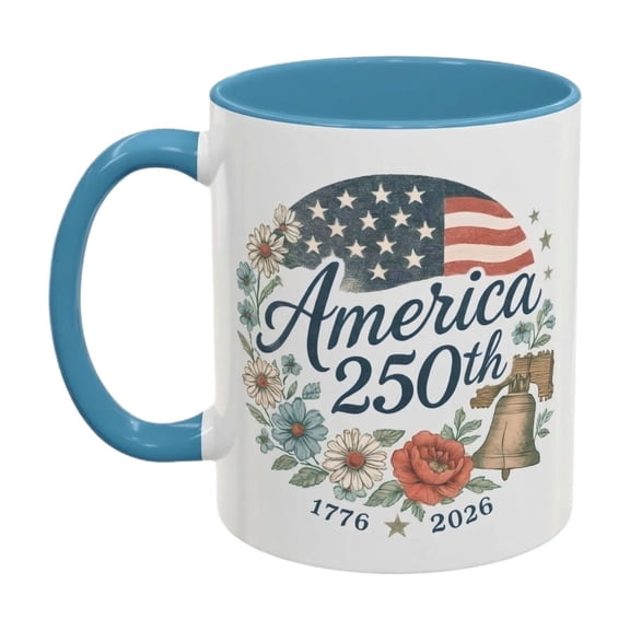 America 250th Anniversary Ceramic Coffee Mug with Patriotic Floral Print 1776 2026 Commemorative Design for Daily Use Office Home