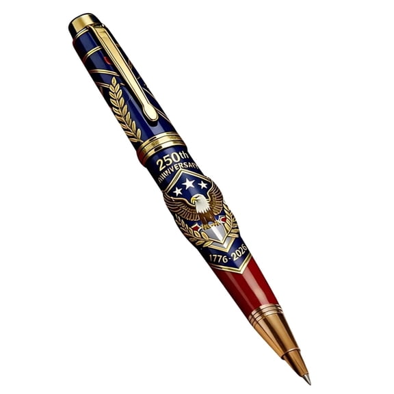 America 250th Anniversary Collectible Pen, Red Gold Patriotic Design, 2ml Ink