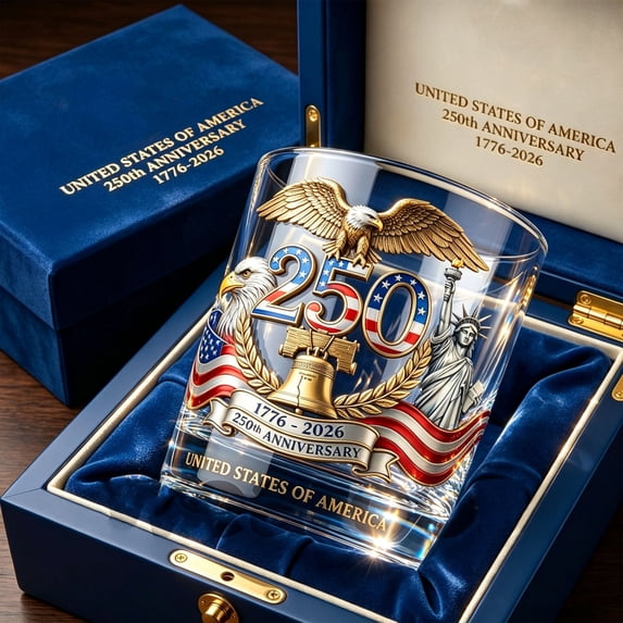 America 250th Anniversary Commemorative Whiskey Glass, Patriotic Eagle Design Rocks Glass for Whiskey, Father's Day Gift