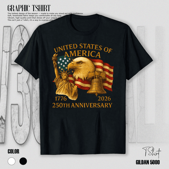 America 250th Anniversary Eagle Emblem Historic Celebration Unisex T-Shirt V10425, up to Size 5XL