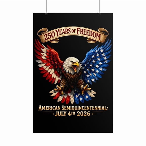 America 250th Anniversary Eagle Poster, 250 Years Freedom Wall Art, July 4th 2026 Print, 24x36 , Poster Print Only