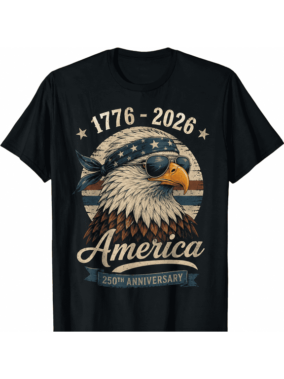 America 250th Anniversary Eagle Sunglasses Graphic T-Shirt, 1776-2026 Patriotic Independence Celebration Freedom Tee for Men and Women
