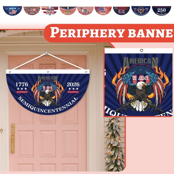 America 250th Anniversary Half Round Bunting 35.4x17.7in Statue of Liberty Porch Banner, Patriotic Independence Day Fan Decoration