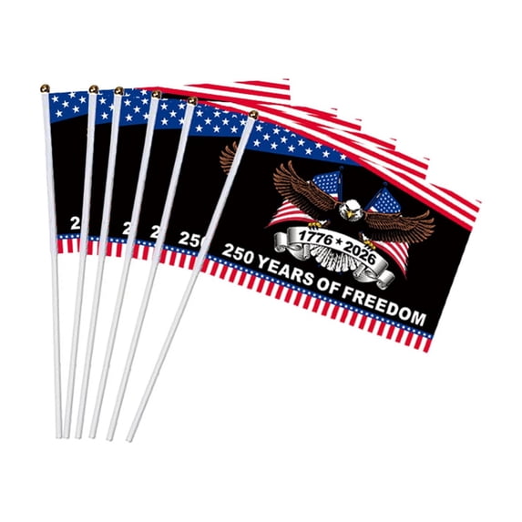 America 250th Anniversary Hand Waving Flags 20pic Independence Day Party Decoration, 1776-2026 Patriotic Mini Flags with Eagle & Stars Design 8x12in