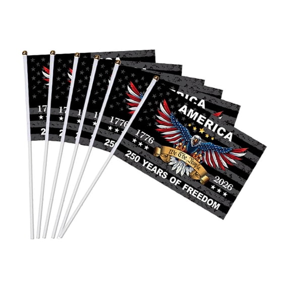 America 250th Anniversary Hand Waving Flags 20pic Independence Day Party Decoration, 1776-2026 Patriotic Mini Flags with Eagle & Stars Design 8x14in