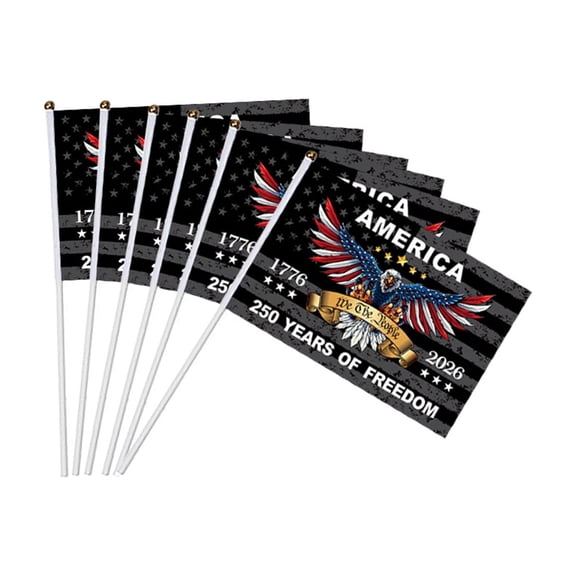 America 250th Anniversary Hand Waving Flags 20pic Independence Day Party Decoration, 1776-2026 Patriotic Mini Flags with Eagle & Stars Design 8x14in
