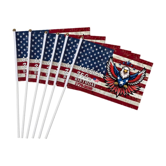America 250th Anniversary Hand Waving Flags 20pic Independence Day Party Decoration, 1776-2026 Patriotic Mini Flags with Eagle & Stars Design 8x8in