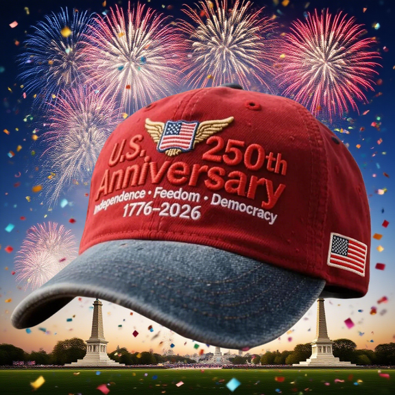 America 250th Anniversary Hat, Adjustable Retro Wash Cap, Patriotic Design, Army Edition, Made in USA, Celebrate 250 Years of History, Red