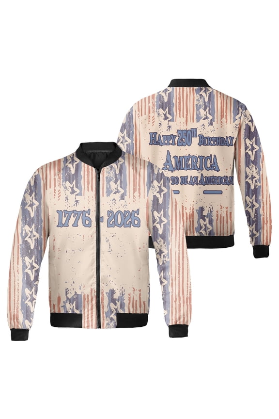 America 250th Anniversary Jacket - 1776–2026 Patriotic American Flag Vintage Style Zip Coat, Independence Day Fourth of July Outerwear