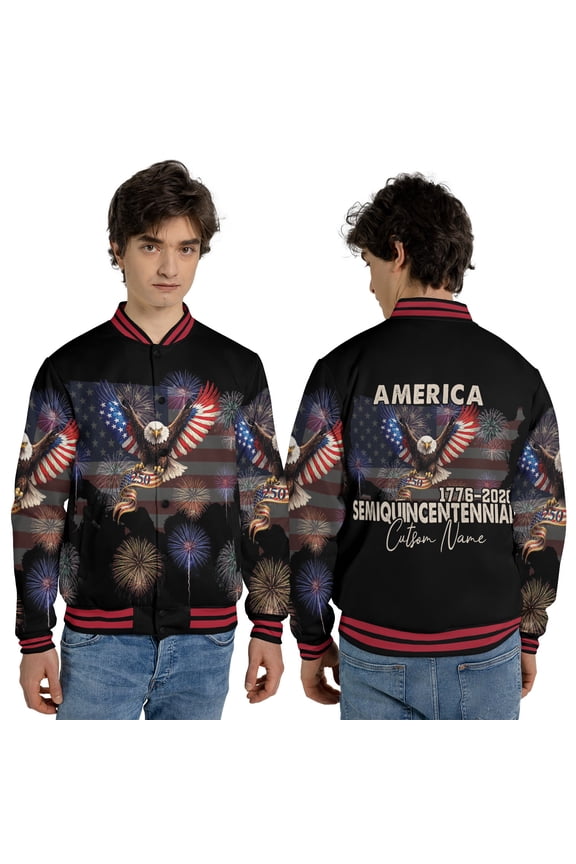 America 250th Anniversary Jacket, Patriotic Eagle Fireworks American Flag Outerwear, Personalized Semiquincentennial 1776-2026 Independence Day Jacket