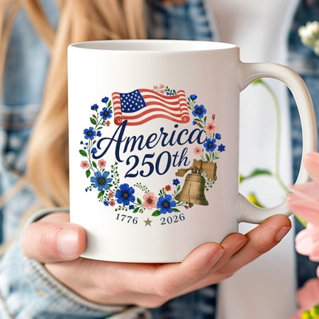 America 250th Anniversary Mug, Floral Liberty Bell 1776-2026, Personalized Patriotic Gift, US Semiquincentennial Coffee Cup
