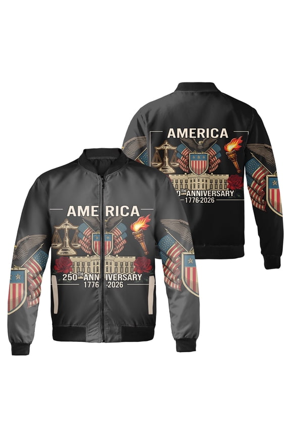 America 250th Anniversary Patriotic Jacket, 1776–2026 USA Birthday Graphic with Eagle and Flag Outerwear Jacket, Independence Day 4th of July Apparel