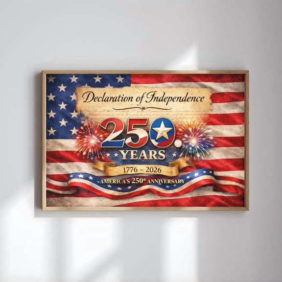 America 250th Anniversary Poster, Declaration of Independence Patriotic Wall Art Print 1776–2026, Poster Home Decor, Poster Only