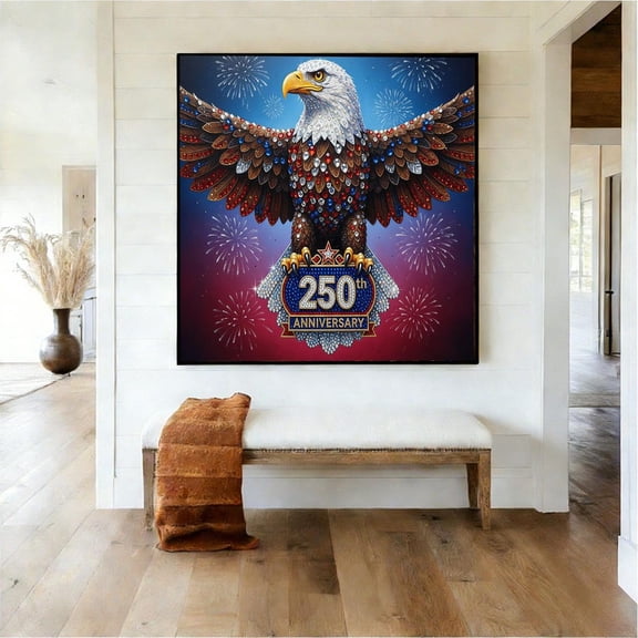 America 250th Anniversary Rhinestone Art Jeweled Bald Eagle Fireworks Print Glam Wall Decor Bling 1776-, Unframed Paper Poster 8x10in