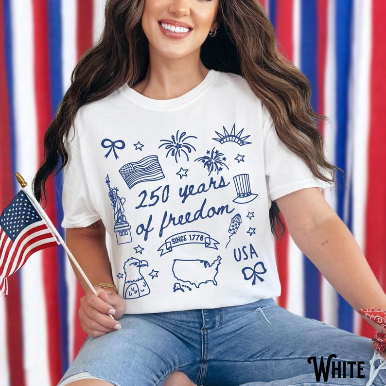 America 250th Anniversary Shirt 1776–2026 Patriotic Hand Drawn Icons ...