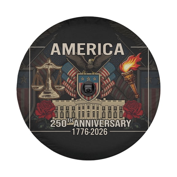 America 250th Anniversary Spare Tire Cover, 1776–2026 Patriotic Eagle Torch Justice USA Flag Tire Cover, American Freedom Car Accessory