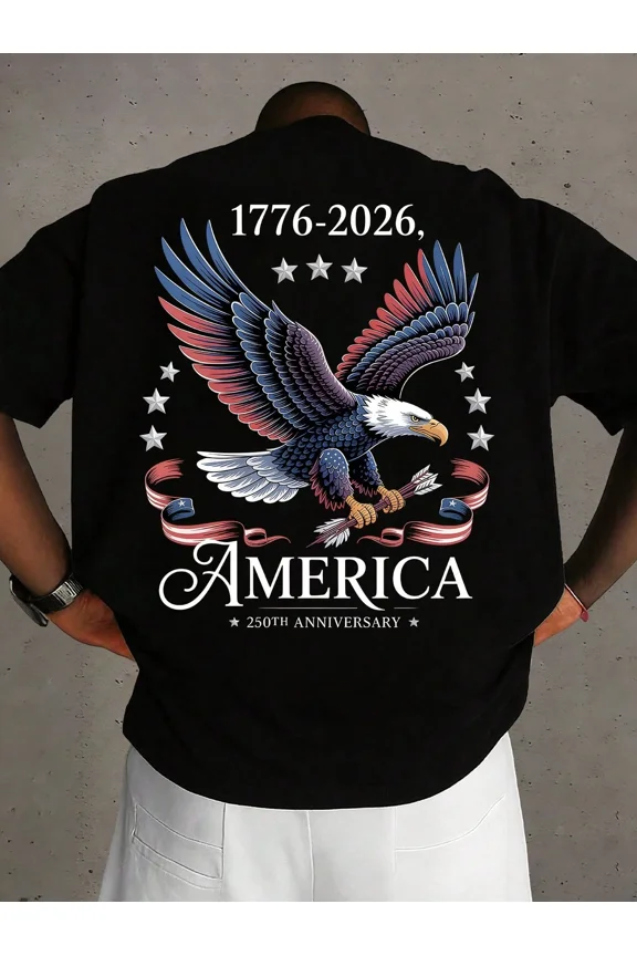 America 250th Anniversary T-Shirt 1776-2026 Patriotic Bald Eagle Graphic Tee Retro USA Pride Men's Short Sleeve Cotton Top