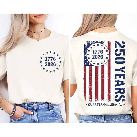 America 250th Anniversary T-shirt, 1776–2026 USA T-Shirt, 250 Years of America Shirt, Patriotic American Flag Shirts,Sand Color,Size 2XL