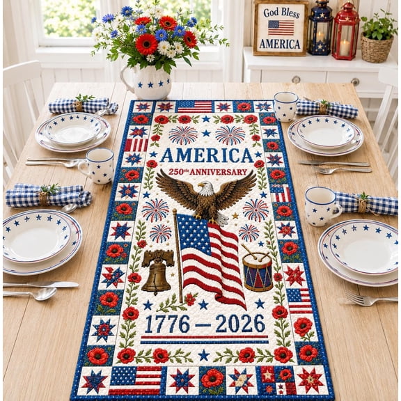 America 250th Anniversary Table Runner, Patriotic Eagle Flag Decor, Fourth of July Table Runner, USA Celebration 1776-2026, USA Eagle Flag