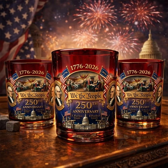 America 250th Anniversary "We The People" Heritage Whiskey Glass, 3 Pcs 10oz Declaration of Independence Printed Glasses, 250 Anniversary Whiskey Bottle, for Liquor Scotch Bourbon, Day Patriotic Gift