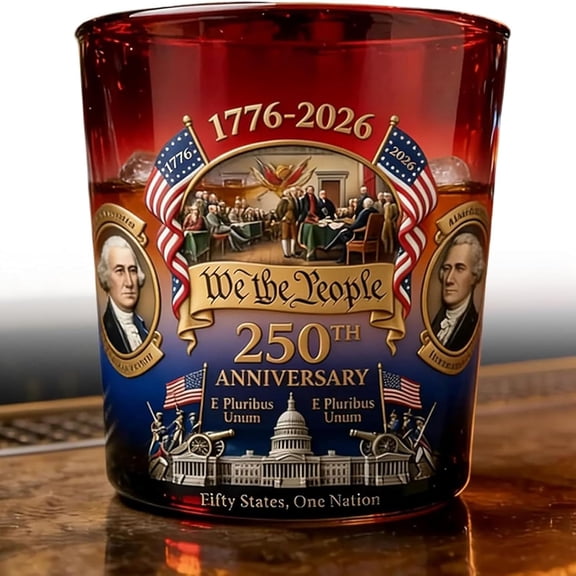 America 250th Anniversary “We The People” Heritage Whiskey Glass, Declaration of Independence Printed Glasses, 250 Anniversary Whiskey Bottle, for Liquor Scotch Bourbon, Day Patriotic Gift