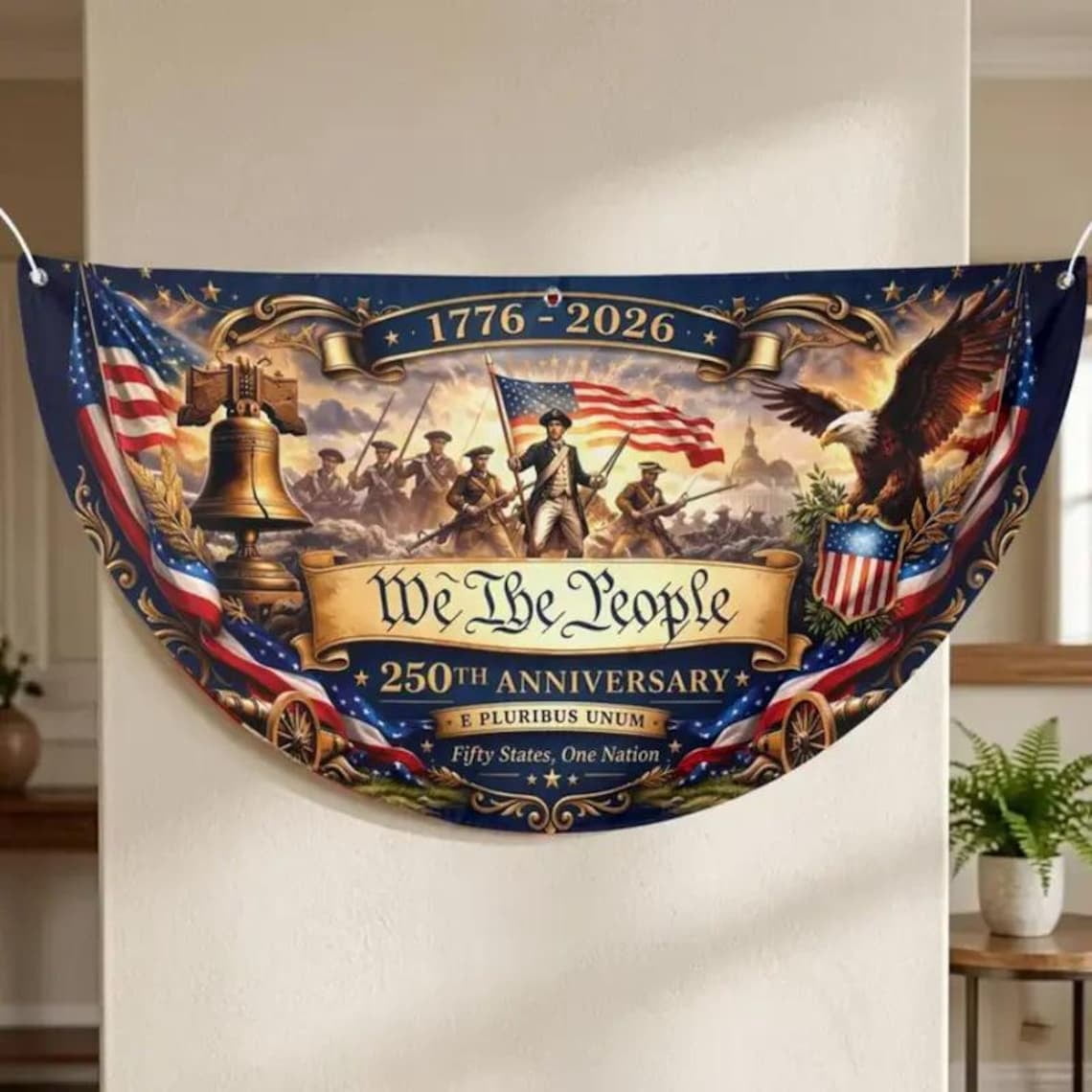 America 250th Anniversary We The People 1776–2026 Patriotic Bunting 4th of July Outdoor Fan Flag 36x72in
