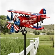 America 250th Biplane Wind Spinner, Retro Kinetic Patriotic Airplane Sculpture, 17762026 Weatherproof Outdoor Garden & Lawn Decor