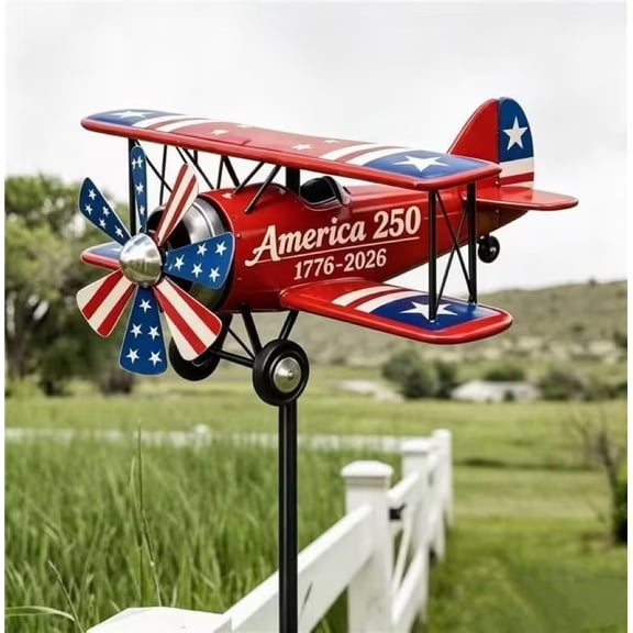 America 250th Biplane Wind Spinner, Retro Patriotic Airplane Kinetic Spinner 1776-2026, Weatherproof Outdoor Garden & Lawn Decor (Red)