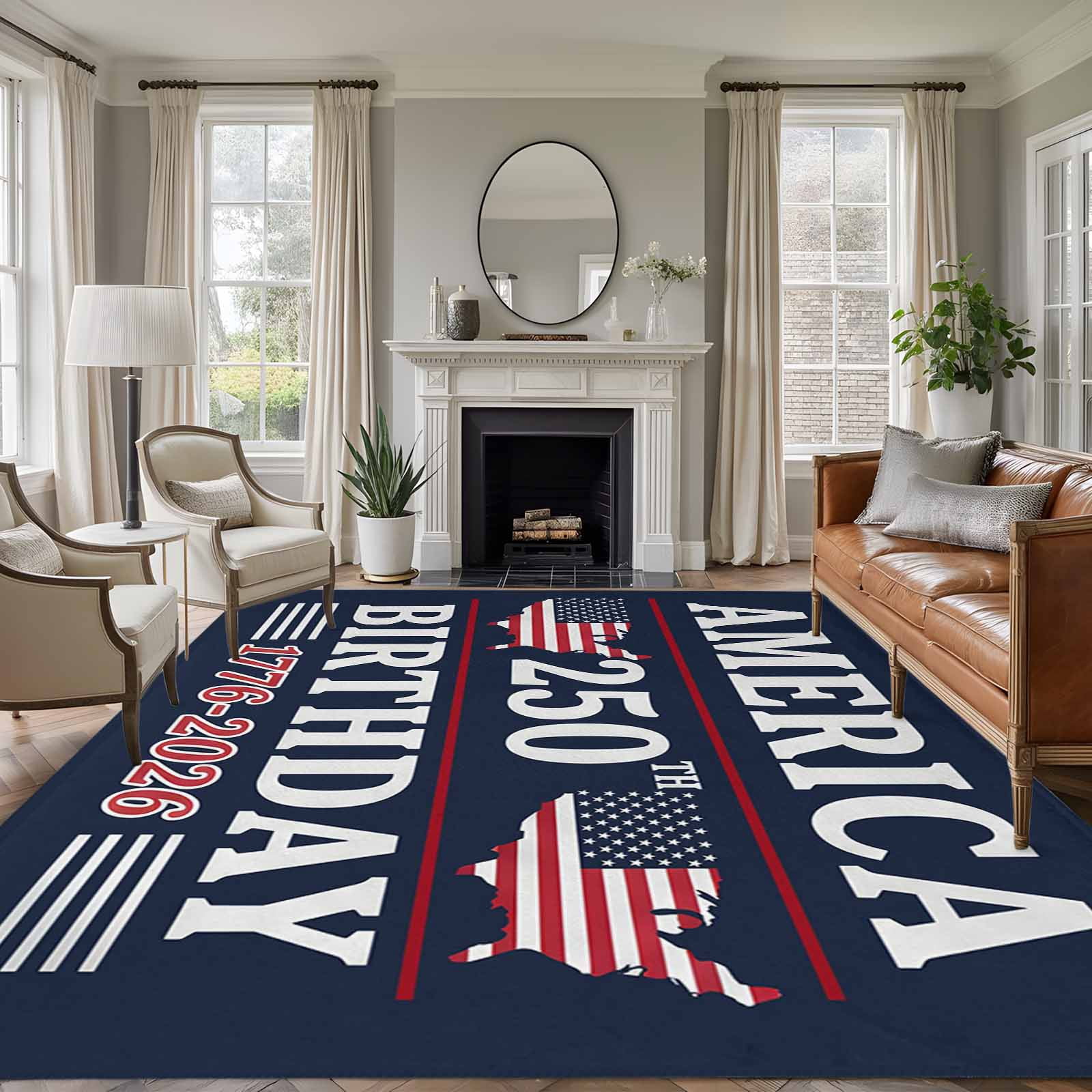 America 250th Birthday 8x10 Area Rugs for Living Room, American Map ...