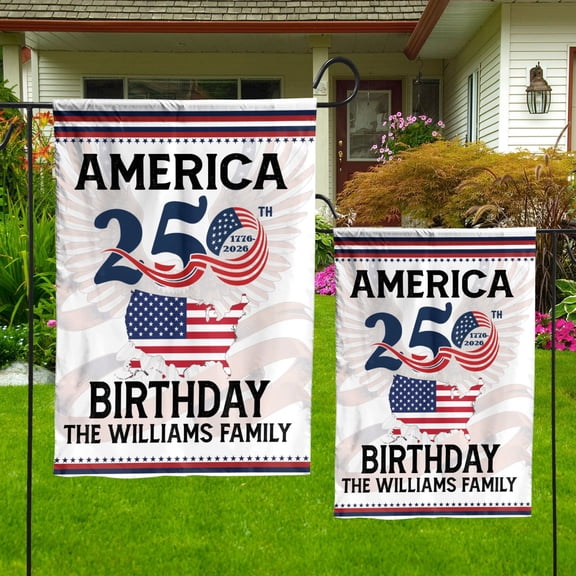 America 250th Birthday Custom Family Name Flag - 1776–2026 Patriotic USA Flag - Personalized Independence Day Décor