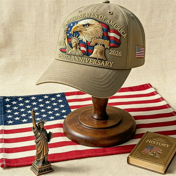 America 250th Birthday Embroidered Baseball Cap, Adjustable Vintage Washed Patriotic Hat, Commemorative Tribute Anniversary Cap, Beige
