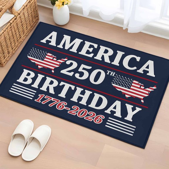 America 250th Birthday Entryway Rug 2'x3' American Map Independence Day Small Area Rug Non-Slip Front Door Mat Washable Floor Carpet for Indoor Entrance Kitchen Bathroom