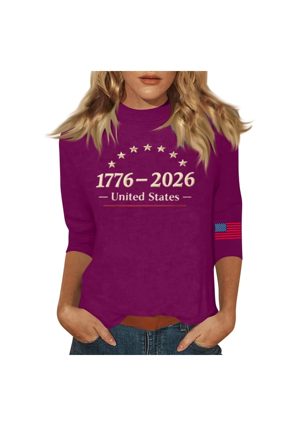 America 250th Merchandise,Freedom Shirt,Usa Shirt,USA 250Th Anniversary Shirt American Flag 250 Years USA 1776 2026 Print Casual Crewneck Quarter Sleeve Loose Fit Tops,Wine,Small