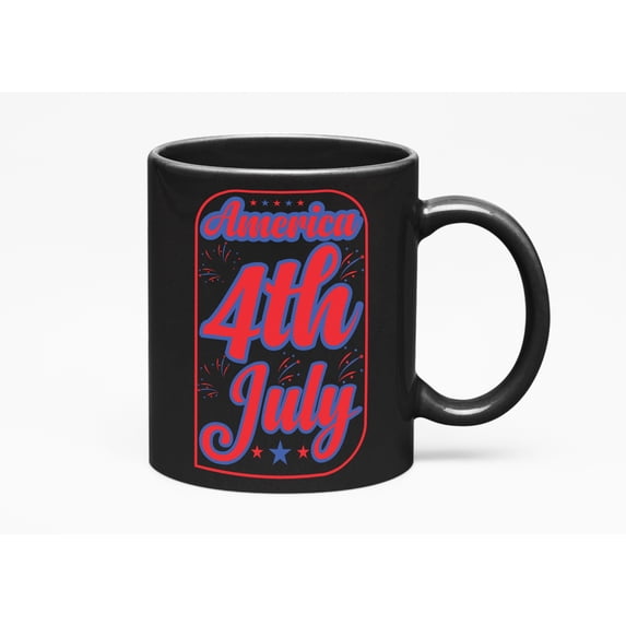 America 4th of July, Independence Day Celebration, Black 11oz Ceramic Mug