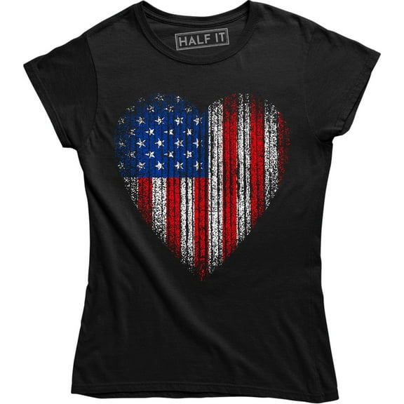 America American In A Heart Shape USA Flag Stateside Themed Womens T-Shirt