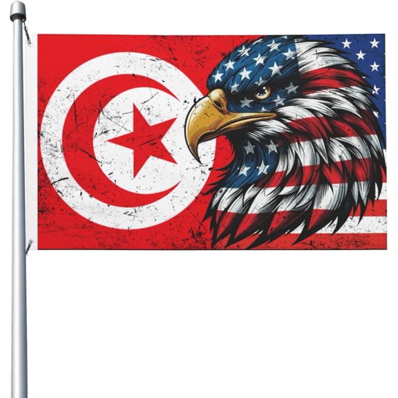 America And Tunis Tunisians Eagle Flag 3x5 Ft Breeze Banner Double Sided Vivid Color And Fade Proof With 2 Metal Gro