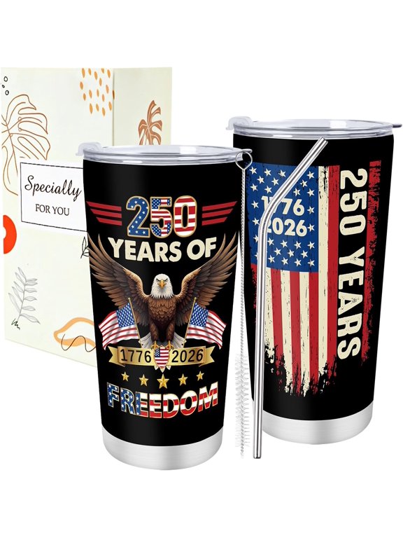 America Anniversary 250th Tumbler - 1776-2026 Independence Day Patriotic Cup, 20 Oz American Flag Eagle Stainless Steel Insulated Tumbler Travel Mug for Men Birthday