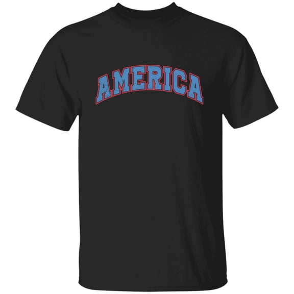 America Arch Text Shirt Bold Red Blue Typography Patriotic USA Pride Graphic Classic Style American Theme Tee Unisex Cotton T-Shirt, Sizes S-5XL