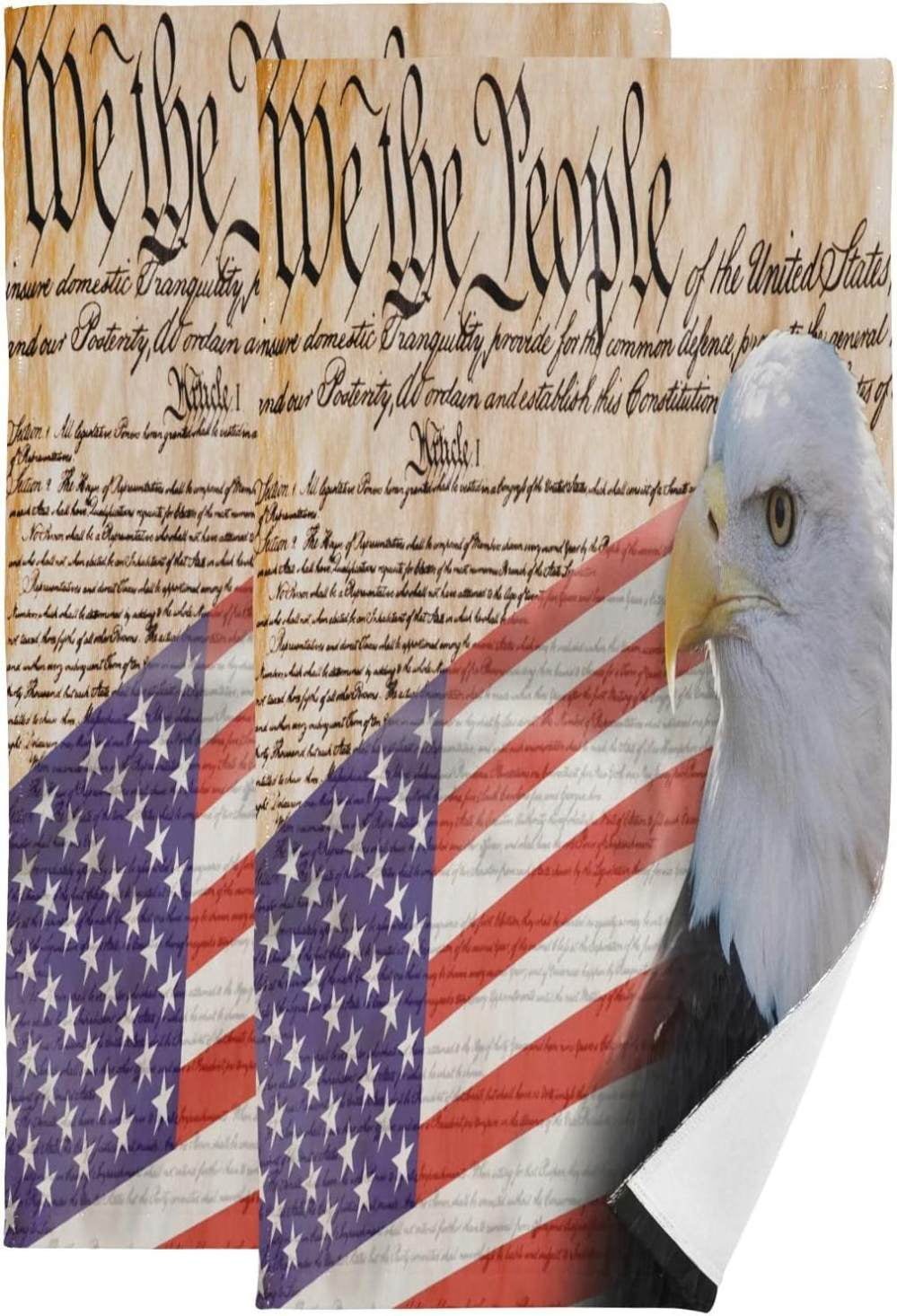 Bald Eagle & American Flag Beach Towel - 30x60 Inch 100% Cotton, Sun Resistant & Absorbent