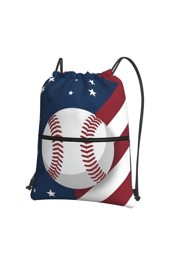 America Baseball Drawstring Backpack Water Resistant String Bag Sports Sackpack Gym Sack For Men Women