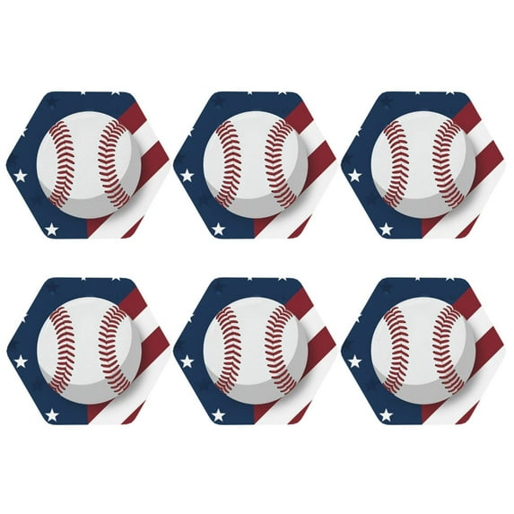 America Baseball Set of 6 Faux Leather 4 Inch Coasters Drinks Tabletop Home Dinning Hexagon