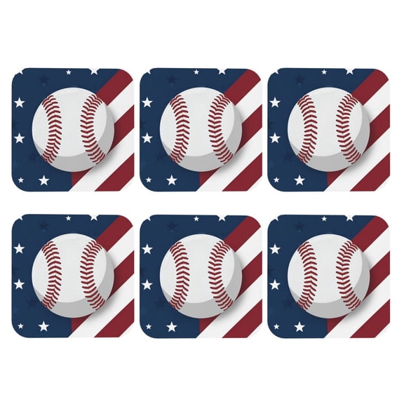 America Baseball Set of 6 Faux Leather 4 Inch Coasters Drinks Tabletop Home Dinning Square