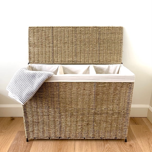 America Basket Company Woven Seagrass Lined 3-section Full-load Hamper