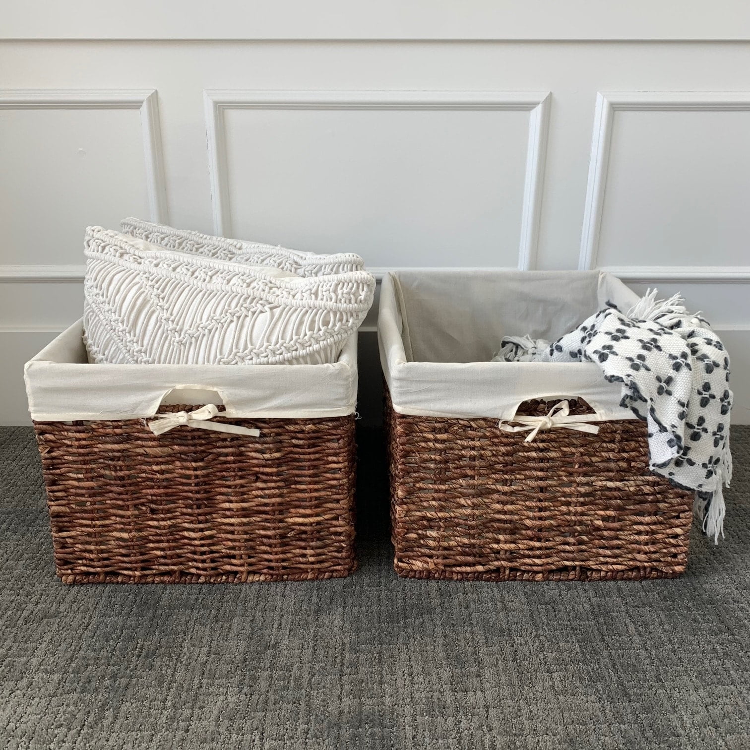 Walnut Woven Maize Rectangular Storage Baskets with Cloth Liner, Set of 2